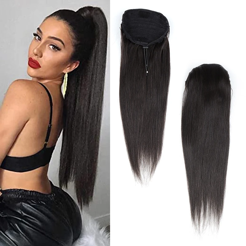 

peluca cheap human hair ponytail hair extension wrap around ponytail human hair for black woman