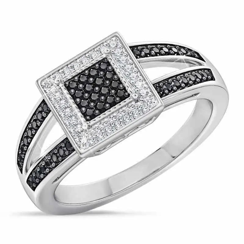 

Exquisite Luxury Square Sapphire Engagement Diamond Ring Black Crystal Proposal Women's Ring