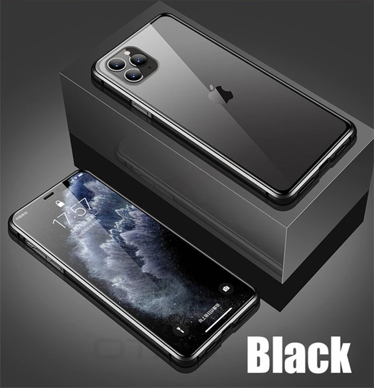 OTAO Double Sided 9H Tempered Glass Mobile Phone Shell For iPhone 11 Pro MAX XS XR X Metal Case Mgnetico Magnet Back Cover Coque