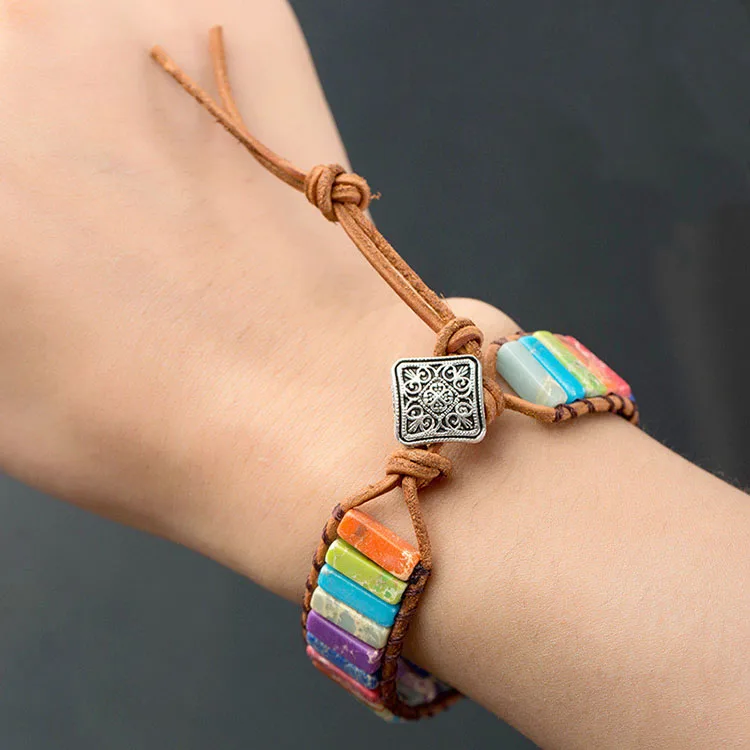 

Zooying Fashion Colorful Stone Bracelet Bohemian Hand-woven Jewelry, As picture