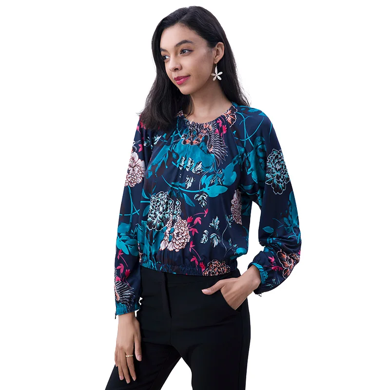 

J251 woman's tops fashionable blouse print Elegant career office work wear long sleeve casual women's blouses