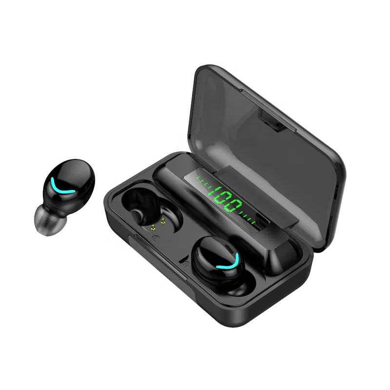 

Hot Sale Led Digital Light Wireless Charging Box Noise Cancel Tws Wireless Bluetoothes Earbuds, Black