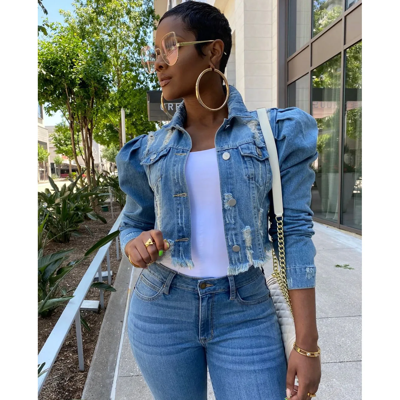 

Women's Denim jacket 2020 fall winter hot sales ladies outer wear female clothing jeans wear Frayed coat, Deep blue,blue
