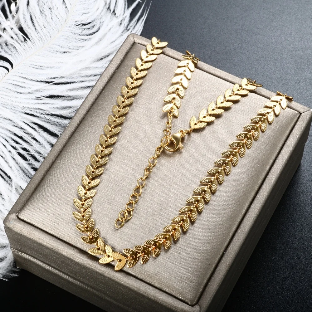 

Luxury Stainless Steel Gold Plated Choker Necklaces Women Jewelry Arrow Barleycorn Chain Link Chain Leaf Chain Necklace, Gold/silver/rose gold