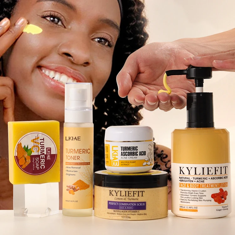 OEM ODM Vitamin C Turmeric Skin Natural Lightening Body Care Range Scrub Perfect Facial Anti Acne Set