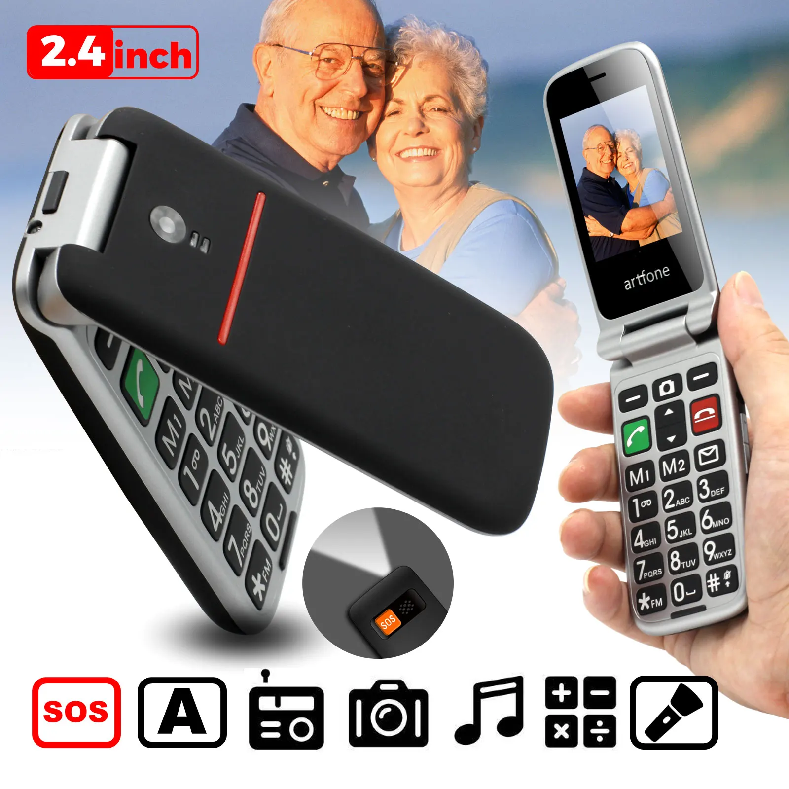 

Factory in Stock senior flip mobile phone sos Artfone, Black