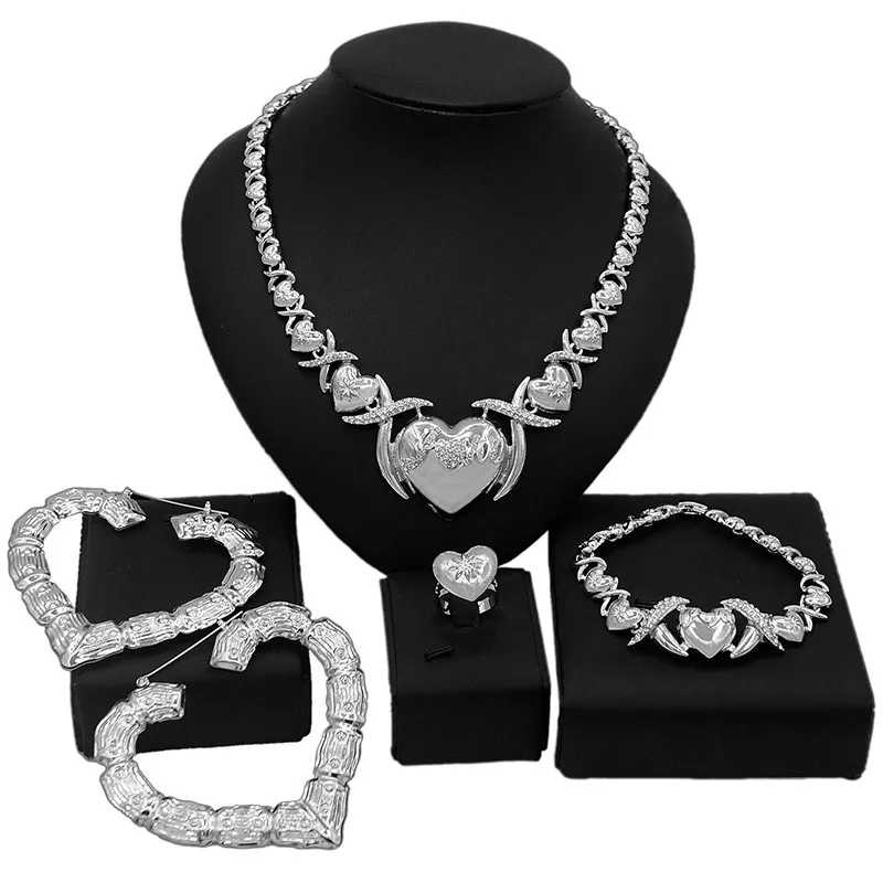 

Yulaili Luxury Love Earring Bridal Platinum Jewelry Sets Big Heart Big Earrings I Love You Hug and Kiss Xoxo Jewelry Set X0080