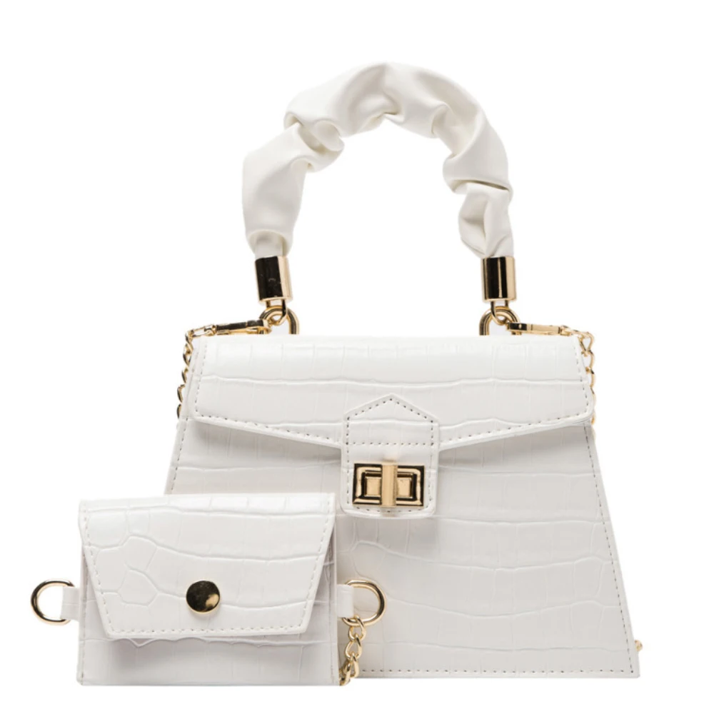 

wholesale 303 2 Pcs/set Stone Pattern Small PU Leather Crossbody hand Purse Chain Shoulder Bag Set Women Handbags Ladies, Black/white/purple/orange
