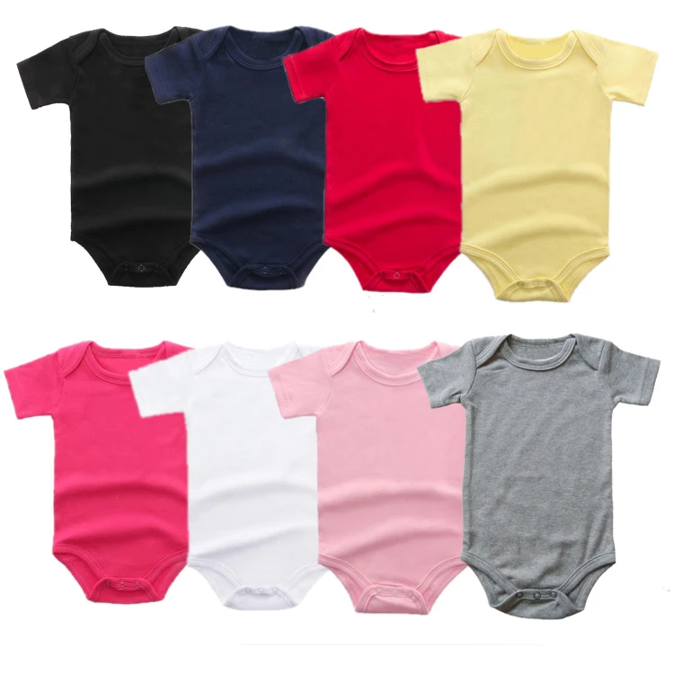 

Wholesale Summer Blank Newborn Baby Girl Boy Clothes 100% cotton Solid Color Short Sleeve Onesie Bodysuit, Picture