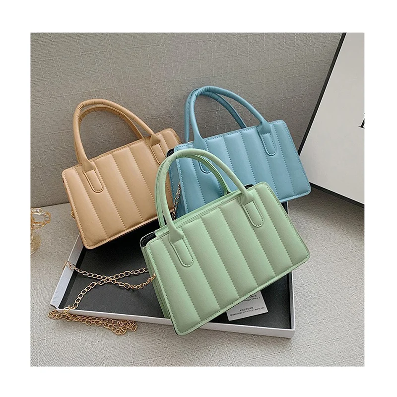 

Famoud Brand Female Chunky Shoulder Bags Luxury Designer Chains Tote Bag PU Leather Vertical Striped Handbags Women Thread Purse