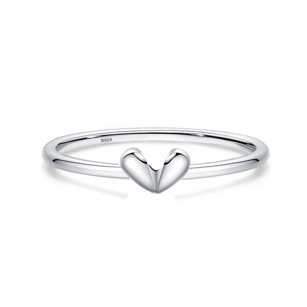 Trendy Minimalist Style S925 Sterling Silver Cute Love Heart Daily Wear Finger Ring for Women Romantic Love Stackable Jewelry