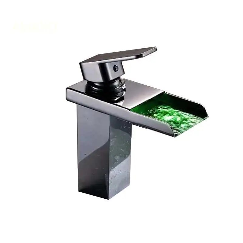 

New LED Basin Faucet Temperature Colors Change Bathroom Mixer Tap Deck Mounted Wash Sink Taps Hot And Cold Tap Waterfall Faucets