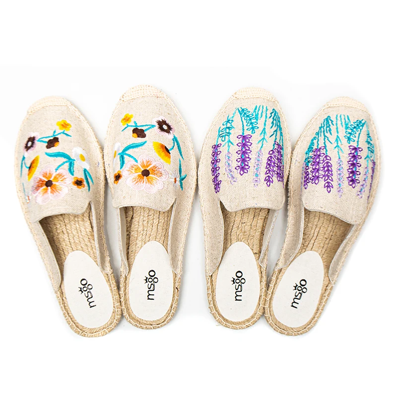 

The causal lady embroidery flower jute comfortable insole soft slip on espadrilles slippers shoes, Orange/purple