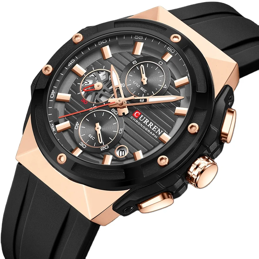CURREN Watch for Men 8462 Silicone Strap Quartz Luxury Man Watches Luminous Chronograph Waterproof Male Watch Small Three Needle
