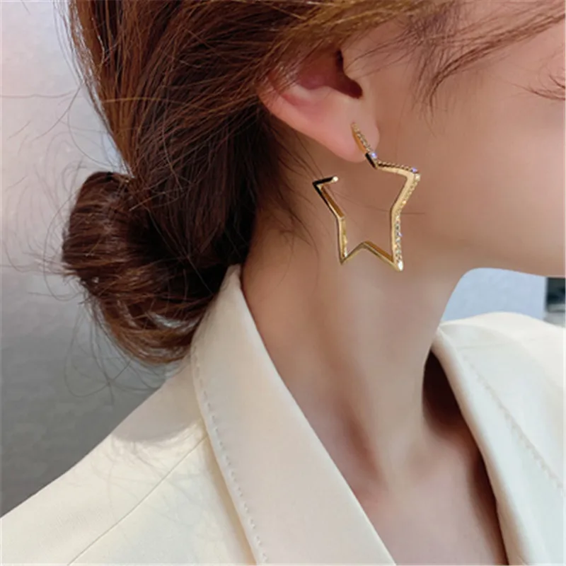 

Aimgal Jewelry amazon top seller Micro insert zircon asymmetrical star shape earrings high-gloss