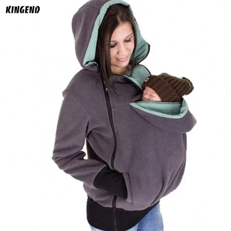 

Women's Fleece Zip Up Maternity Baby Wearing Carrier Hoodie Sweatshirt Nursing Kangaroo Jacket Pullover Outerwear