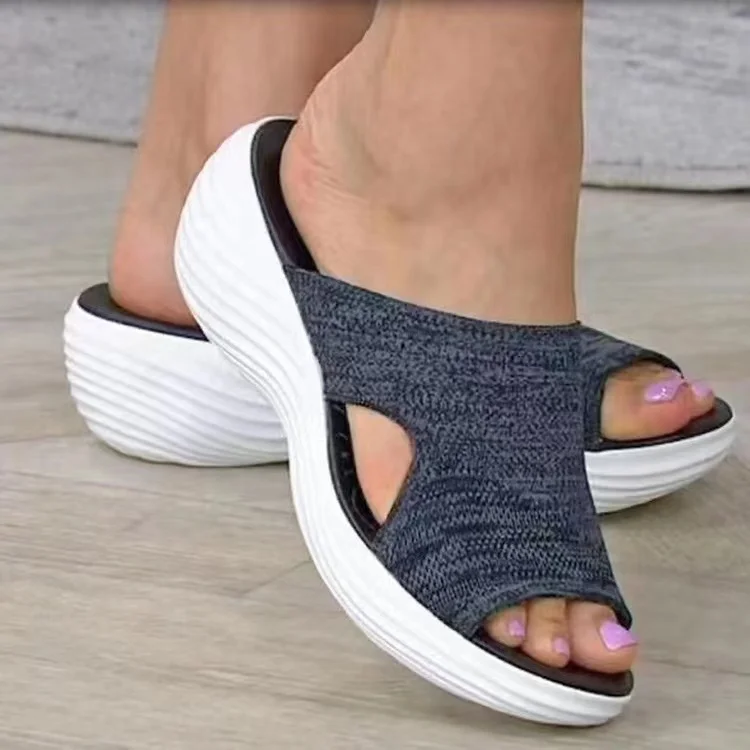 

Outdoor Summer Beach Female Open Toe Slides Light Weight Casual Women Sock Knitted Stretching Slippers