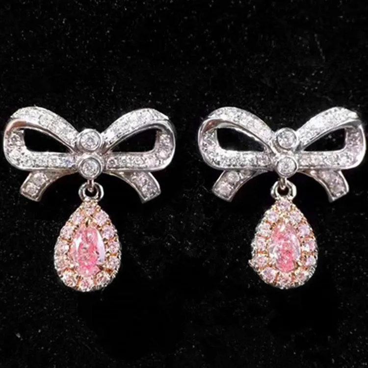 

lovely delicate gemstone jewelry 18k gold 0.168/0.184/0.153ct pink diamond stud earring for women