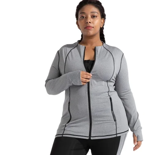 

Plus size sport yoga quick dry fitness running jacket for women GTIG Breathable Full zipped Crop Top Ladies Hoodie yoga clothes