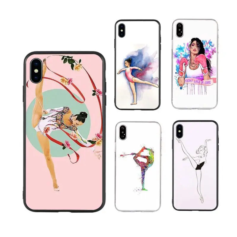 

painting Color ribbon gymnastics movement hot selling Phone Case for iPhone X XR Xs Max 11 11Pro 11ProMax 12 12pro luxury funda, Black/transparent