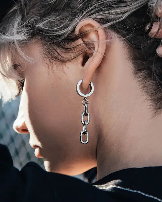 

Fashionable,Generous And Cute 316 L Stainless Steel Silver Color Simple Chain Earrings