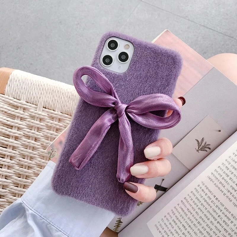 

Fashion Purple bow Shockproof Plush fabrics Phone Case Cover for iPhone 11 Pro Max, Black