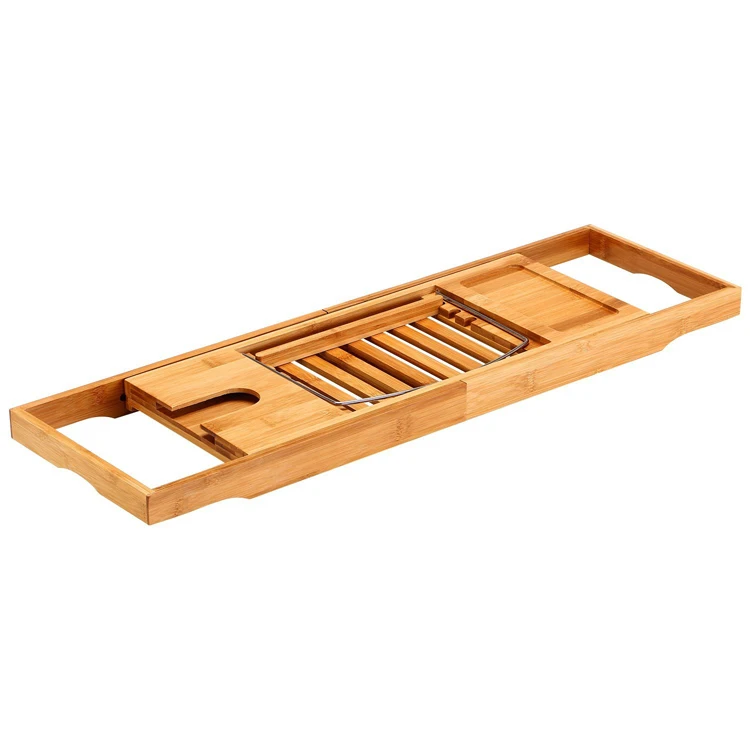 
ToiletTree Products Adjustable 100% Natural Bamboo Wooden Bathtub Caddy with Extending Sides 
