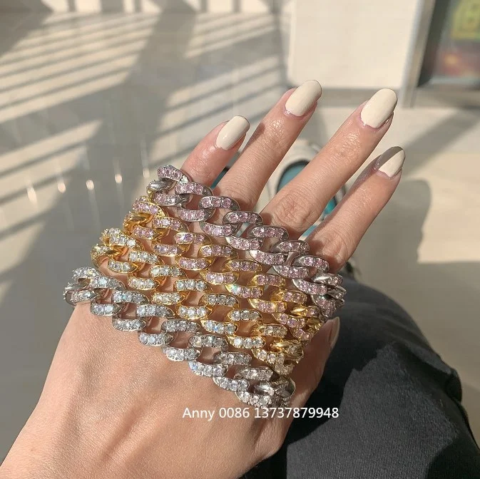 

Foxi jewelry gold silver hip hop icy jewelry 14mm diamond cuban link bracelet