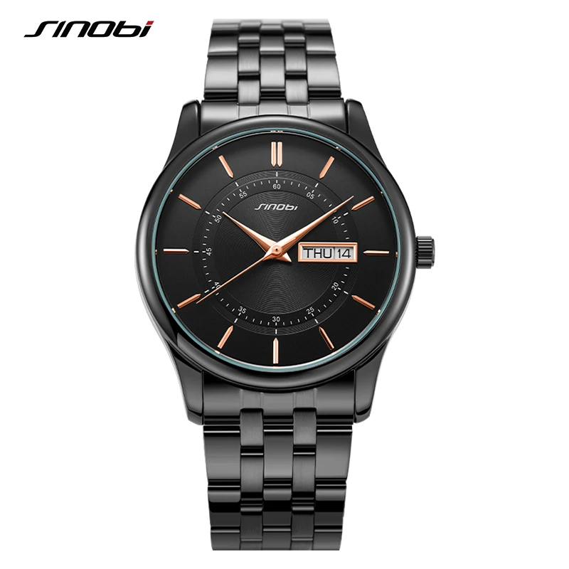 

SINOBI Black SS Buckle Endurable Fashionable Couple Watch Stylish Lover's Quartz Watches S9832G/L