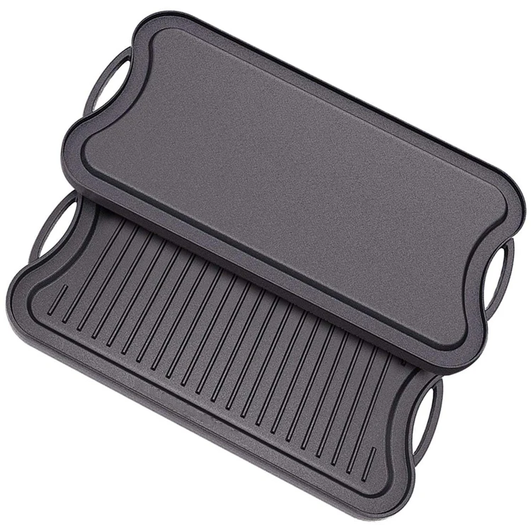 

Cast Iron Plate BBQ Double-sided Grill Pan Non-stick Grill Plate Frying Cookware Roasting Pan Cast Iron Griddle