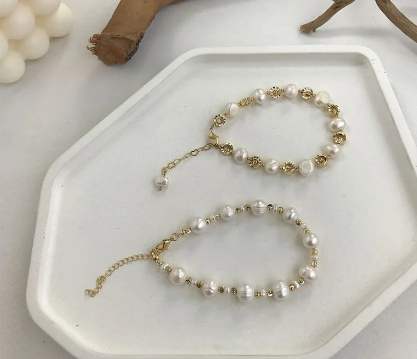 

wholesale personalized real gold plated natural pearl bracelet gold plated female real gold natural fresh water pearl bracelet, As photo