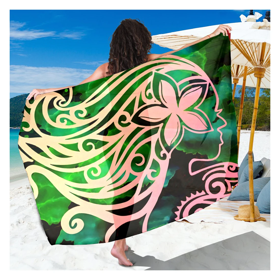 

2021 Latest Custom Sarong For Women Pink Polynesian Tribal Girl Designer Sarongs Beach Wear Ladies Sexy Swimsuit Cover Ups, Customized designer