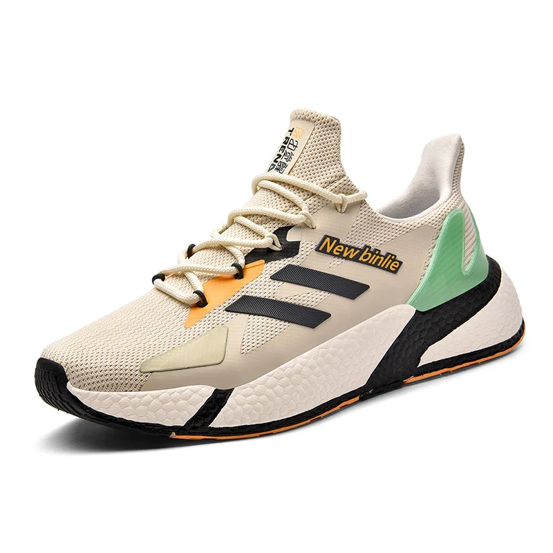 

2021 Factory Wholesale Brand Logo Custom Summer breathable casual light running shoes new style popcorn men's sport shoes, Beige black