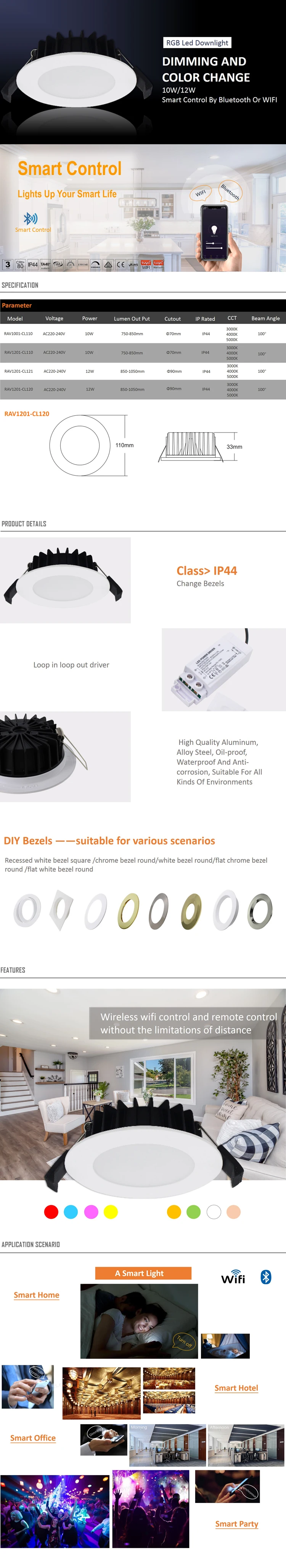 WIFI bluetooth APP control recessed dimmable led downlight 12w