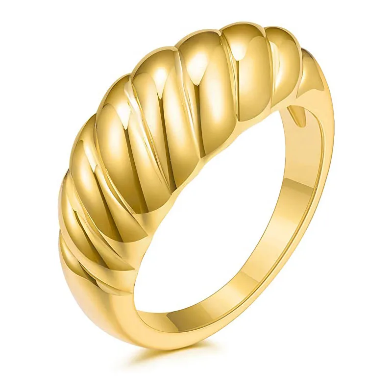 

18k Gold Plated Croissant Braided Twisted Signet Chunky Dome Ring Stacking Band for Women Jewelry Minimalist Statement Ring, Gold color