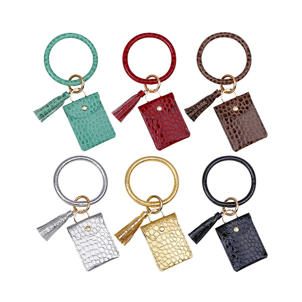 

Personalized Women Monogram Leather Credit Cards Holder Bracelet Keychain Wallet