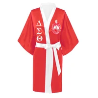 

Satin sorority delta sigma theta Robe For sisterhood red and white Satin Robe Silk Bathrobe for womenhood gift