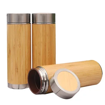 Seaygift Customized Alibaba 2019  New Product Vacuum Insulated Bottle Creative Bamboo Outdoor Stainless Steel Water Bottle