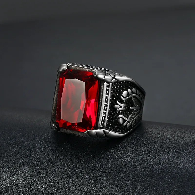 

Retro Set Ring Ruby Sapphire Titanium Steel Men Ring Tulip Man