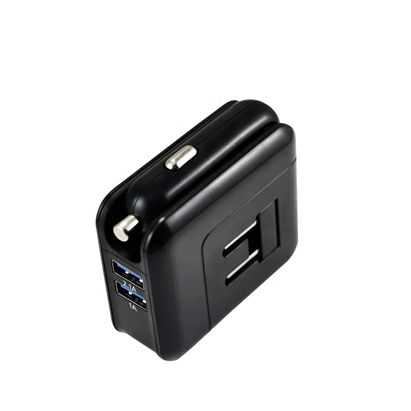 

Foldable Square Shaped US EU Plug Car/Wall Charger 5V 2.1A Dual Port Car Charger With 2 USB, Black, white