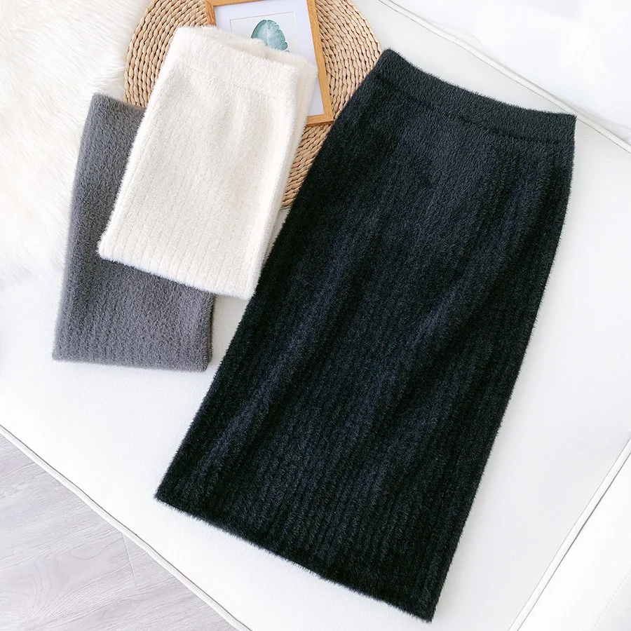 

B54078A Winter thick warm skirts lady fashion knitted slit pencil skirt