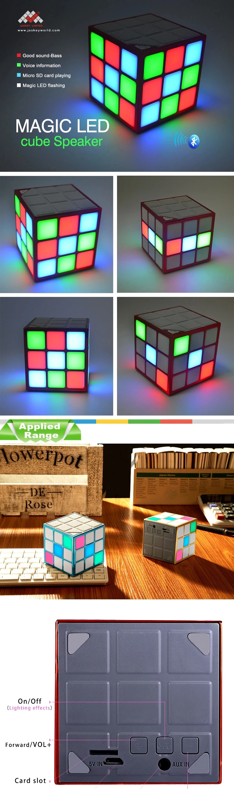 Portable Magic LED Flash Cube Wireless Bluetooth Speaker Built in mic and hand free phone function NSP 8117 - ANKUX.COM