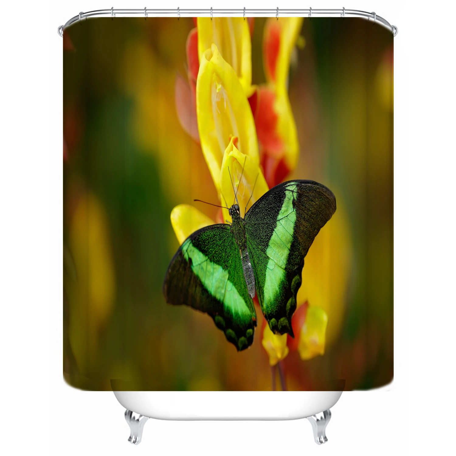 

180x180cm Bathroom partition bathtub waterproof shower curtain flowers butterfly can be customized printing shower curtainBathr, Picture