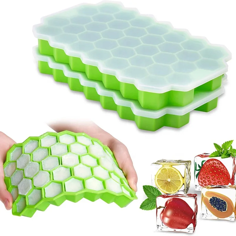 

Amazon Hot Selling Bpa Free Honeycomb Ice Mold silicone ice cube mold Tray with Lids