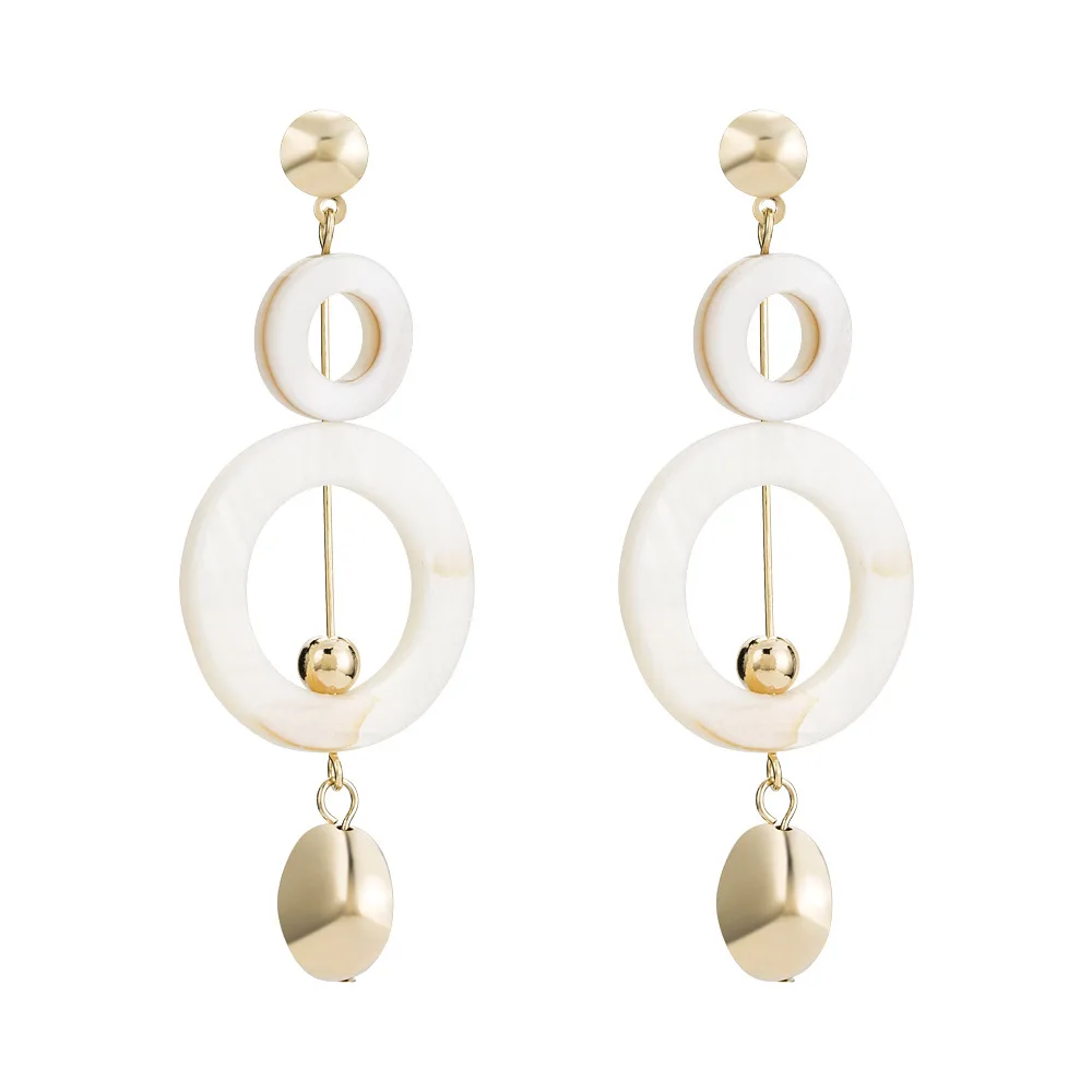 

18K Gold Plated Long String Circle Pearl Dangle Double Hollow Fresh Water Pearl Hanging Earrings