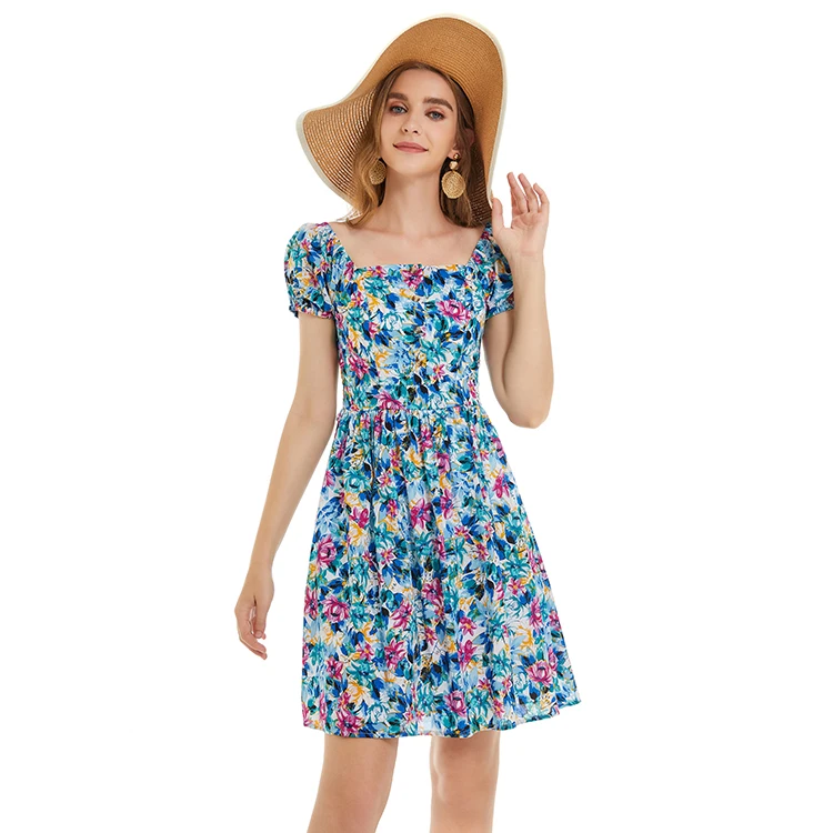 

2021 summer new fashion print dress beach women short dress