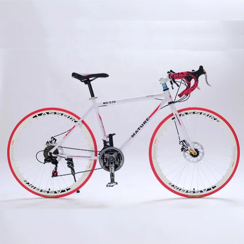 

700C Complete Aluminum Carbon Fiber Bicycle 21 Speed Double Disc Brake Full Carbon Road Bike, Red/white/blue/yellow/black