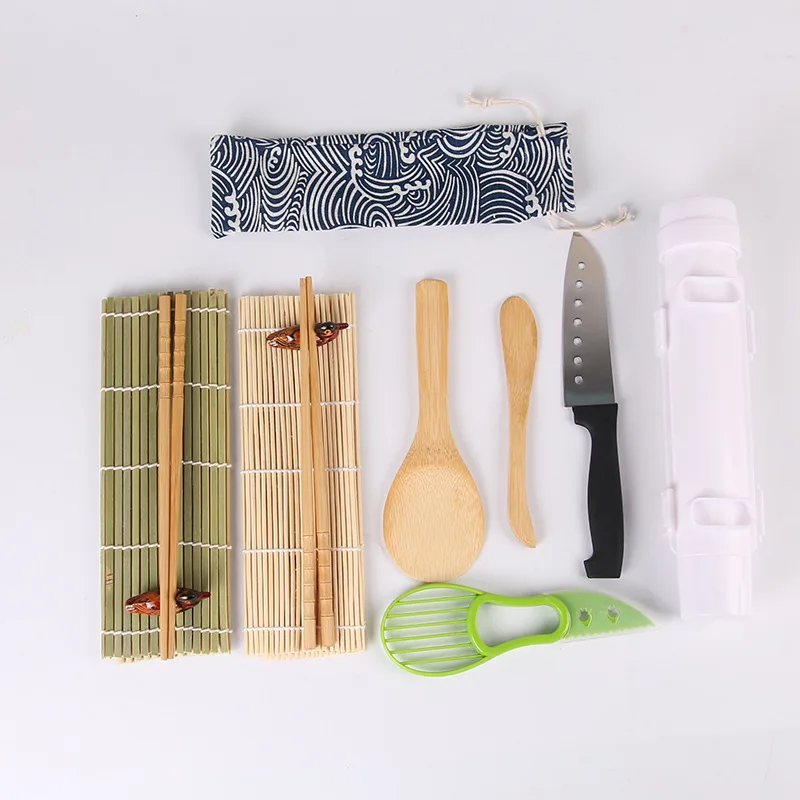 

New Arrival Easy Operation DIY Homemade 12pcs- Bamboo Rolling Mats Plastic Sushi Bazooka Making Tools Kits
