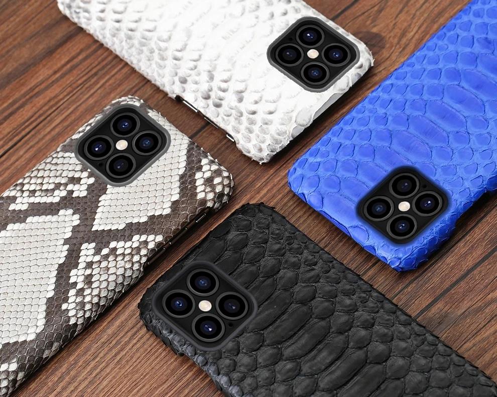 

Luxury Genuine Python Skin Leather Phone Case Snake Skin Leather Mobile Phone Cases For iPhone 7 8 Plus XsMax 11 12pro, Black/ beige/ white/ blue/ multi