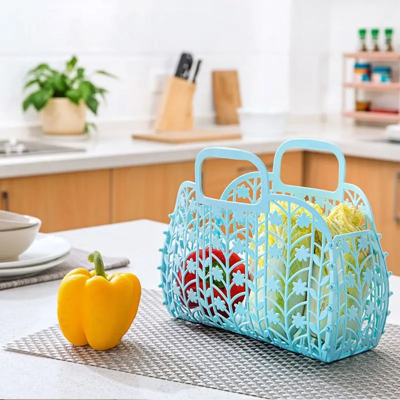 

Soft Plastic Shopping Basket Shower Basket Hollow Storage Basket Folding Bag